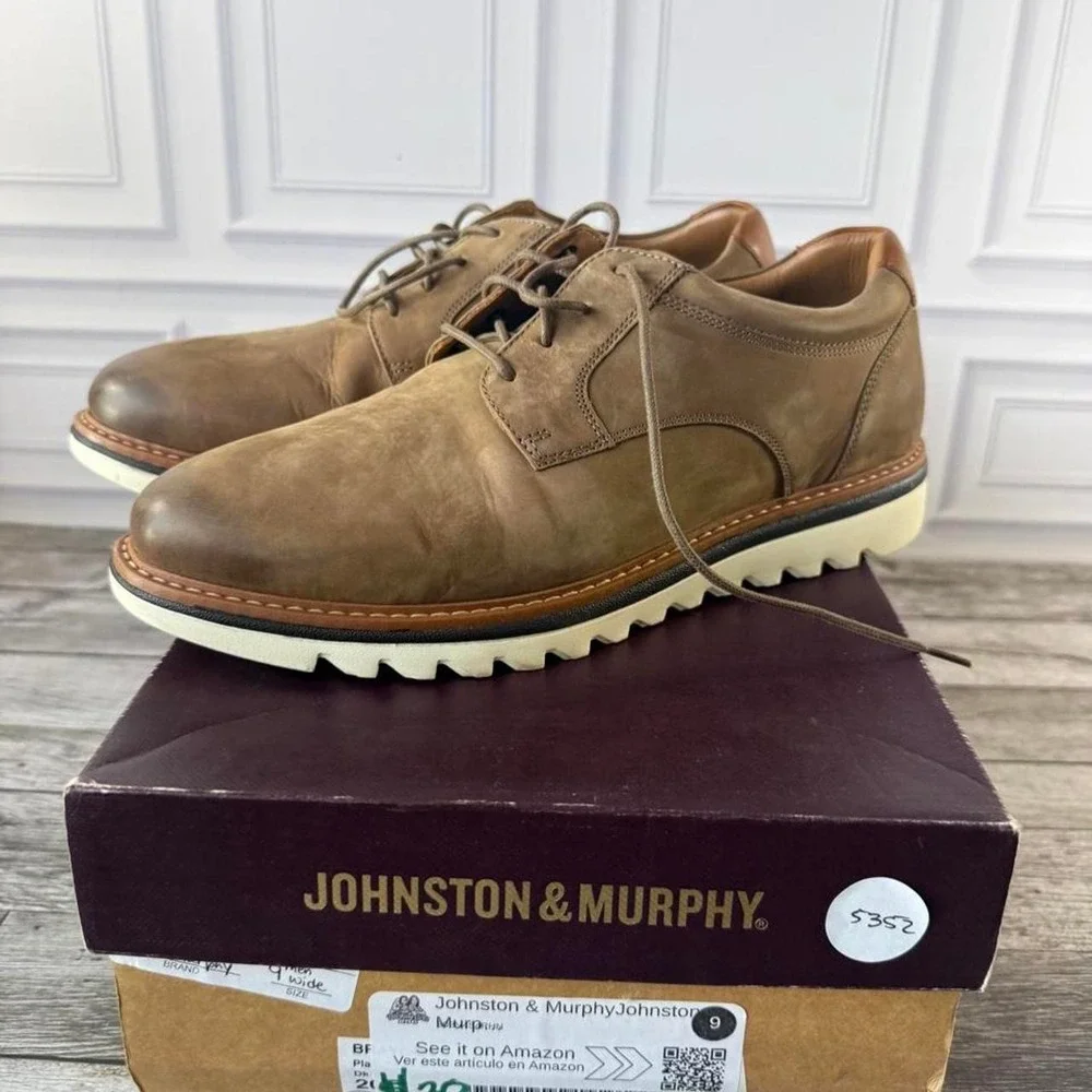 Johnston & Murphy Men's size 9W Mapes Brown Leather Oxford Shoes